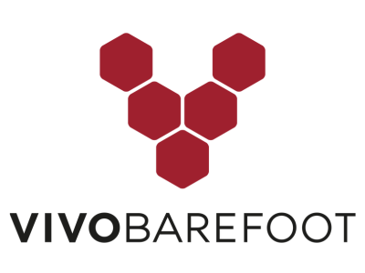 Vivo Barefoot logo with red hexagonal design on a white background